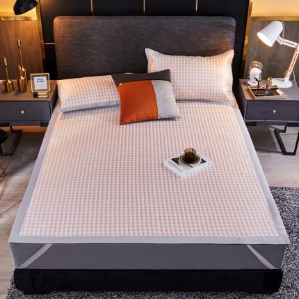 91家纺网 家纺一手货源 找家纺 摩妮卡 2025新款800D提花冰丝凉席凉席千鸟格系列 千鸟格-粉