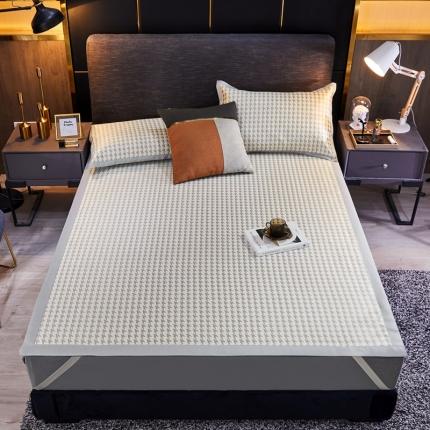 91家纺网 家纺一手货源 找家纺 摩妮卡 2025新款800D提花冰丝凉席凉席千鸟格系列 千鸟格-咖