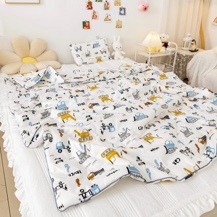 91家纺网 家纺一手货源 找家纺 十九色 2024新款 热卖 ins全棉儿童夏被 工程车