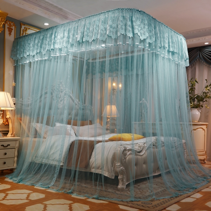 91家纺网 家纺一手货源 找家纺 梦尔佳蚊帐 2021新款导轨款蚊帐-829 四季满园-蓝绿