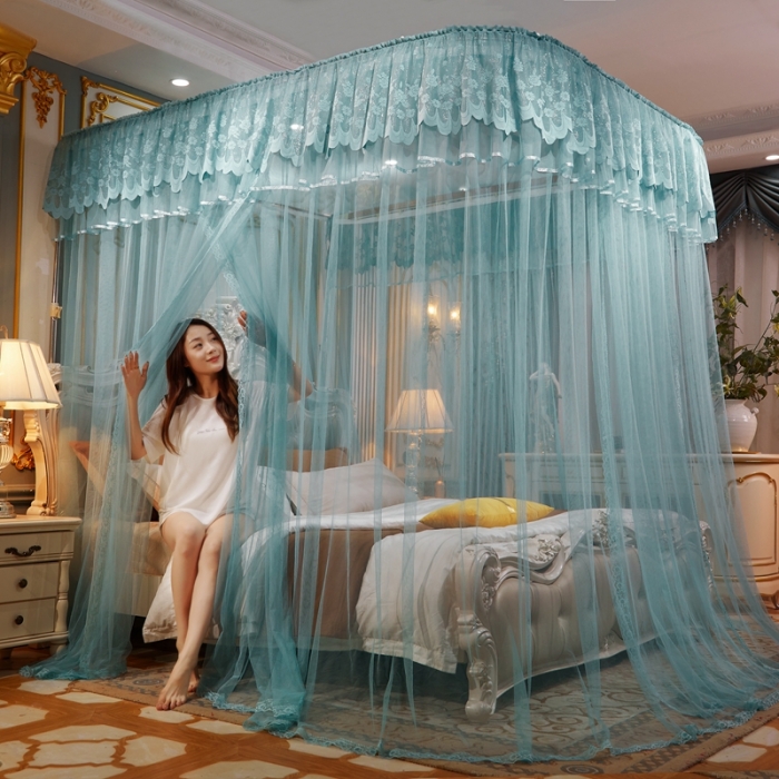 91家纺网 家纺一手货源 找家纺 梦尔佳蚊帐 2021新款导轨款蚊帐-829 四季满园-蓝绿