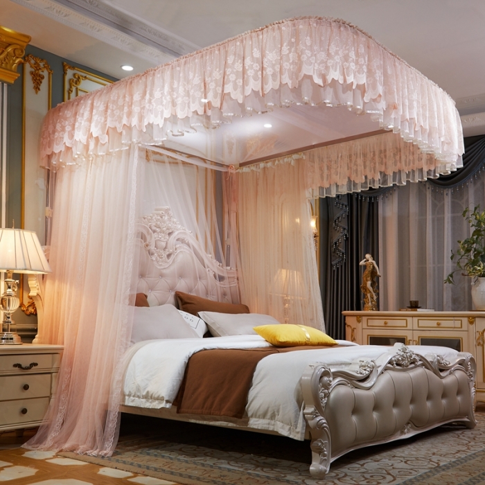 91家纺网 家纺一手货源 找家纺 梦尔佳蚊帐 2021新款导轨款蚊帐-829 四季满园-杏色