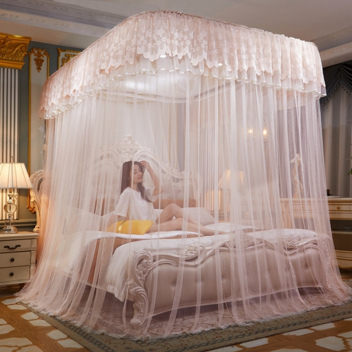 91家纺网 家纺一手货源 找家纺 梦尔佳蚊帐 2021新款导轨款蚊帐-829 四季满园-杏色