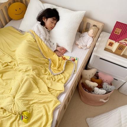 星期八 2021新款华夫格笑脸毯儿童毯空调毯黄