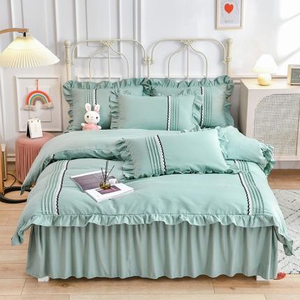 91家纺网 家纺一手货源 找家纺 绒兔兔2021韩版四季棉揪花工艺四件套豆绿