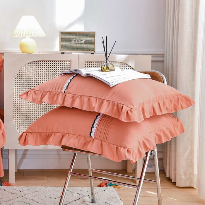 91家纺网 家纺一手货源 找家纺 绒兔兔2021韩版四季棉揪花工艺四件套砖红