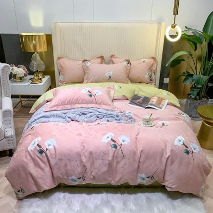 91家纺网 家纺一手货源 找家纺 名佰蕙家纺 2022新款珍丝大提花全棉四件套 两情相悦-粉