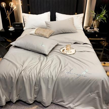 91家纺网 家纺一手货源 找家纺 头等舱2022全棉A类大豆抗菌防螨夏被四件套蜻蜓 蜻蜓灰-实拍图