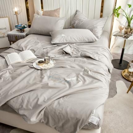 91家纺网 家纺一手货源 找家纺 头等舱2022全棉A类大豆抗菌防螨夏被四件套蜻蜓 蜻蜓灰-棚拍图