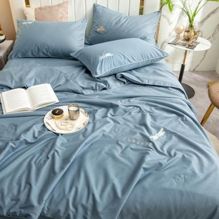 91家纺网 家纺一手货源 找家纺 头等舱2022全棉A类大豆抗菌防螨夏被四件套蜻蜓 蜻蜓蓝-棚拍图