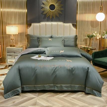 91家纺网 家纺一手货源 找家纺 （总）金麦家纺 2022新款水洗真丝刺绣四件套-一鹿有你