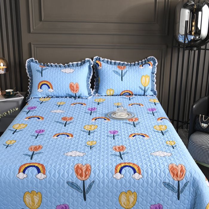 91家纺网 家纺一手货源 找家纺 冬然家纺 2021新款纯棉床盖 郁金香