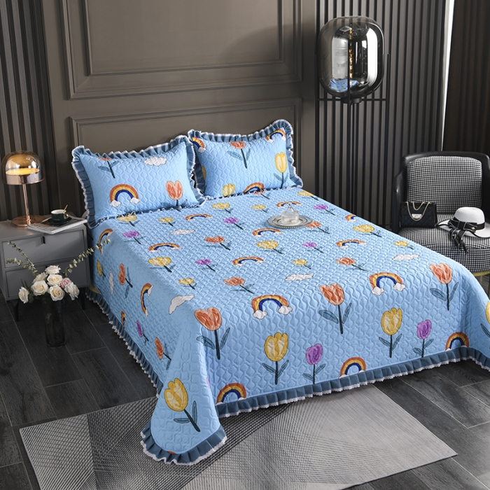 91家纺网 家纺一手货源 找家纺 冬然家纺 2021新款纯棉床盖 郁金香