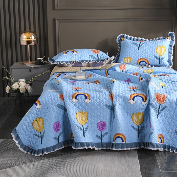 91家纺网 家纺一手货源 找家纺 冬然家纺 2021新款纯棉床盖 郁金香