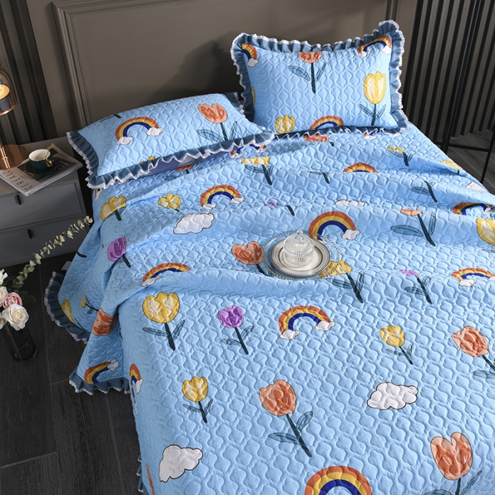 91家纺网 家纺一手货源 找家纺 冬然家纺 2021新款纯棉床盖 郁金香