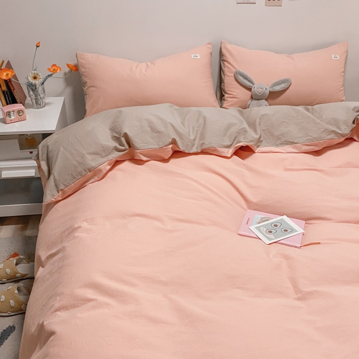 91家纺网 家纺一手货源 找家纺 蓝巢2021新款全棉水洗棉混搭款四件套实拍图 混搭-粉卡其