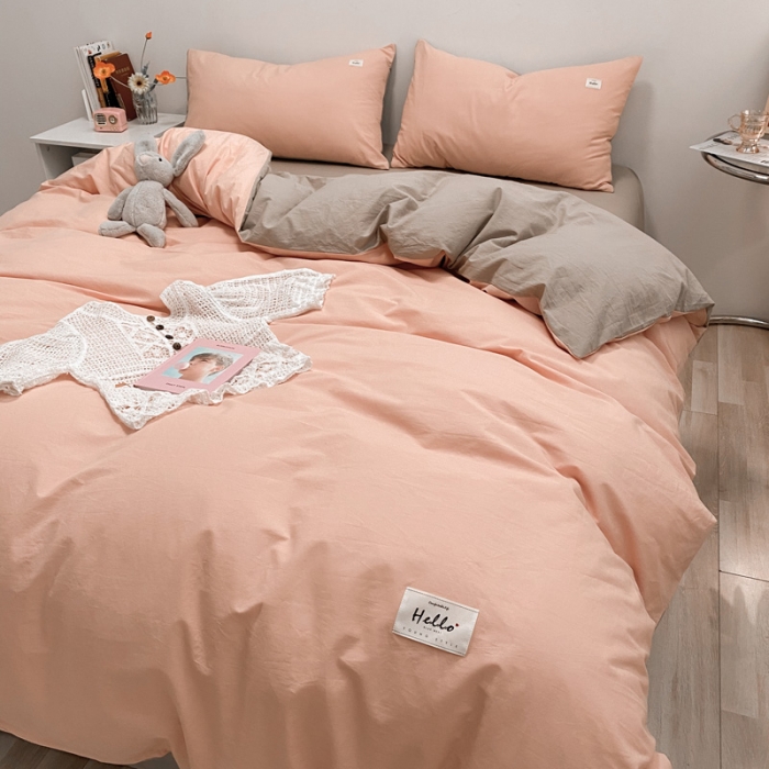 91家纺网 家纺一手货源 找家纺 蓝巢2021新款全棉水洗棉混搭款四件套实拍图 混搭-粉卡其