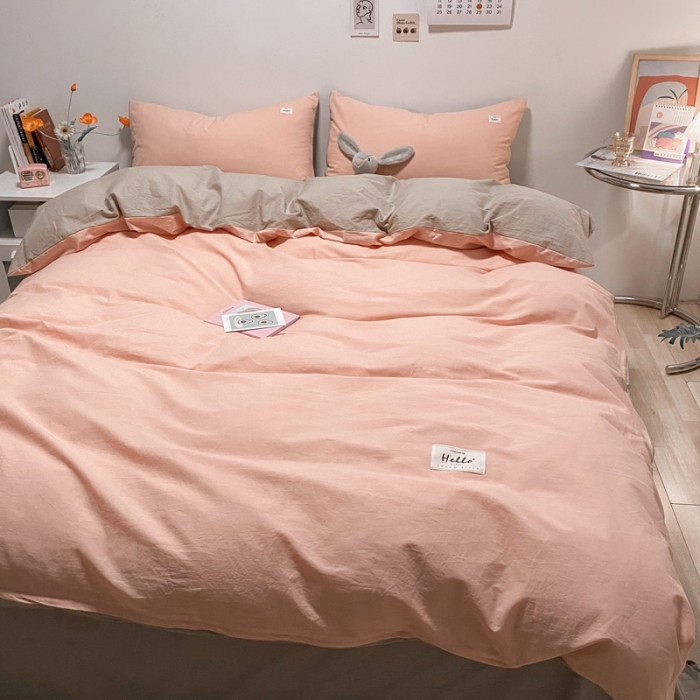 91家纺网 家纺一手货源 找家纺 蓝巢2021新款全棉水洗棉混搭款四件套实拍图 混搭-粉卡其