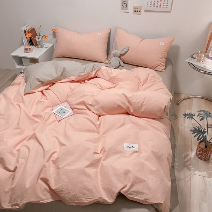 91家纺网 家纺一手货源 找家纺 蓝巢2021新款全棉水洗棉混搭款四件套实拍图 混搭-粉卡其