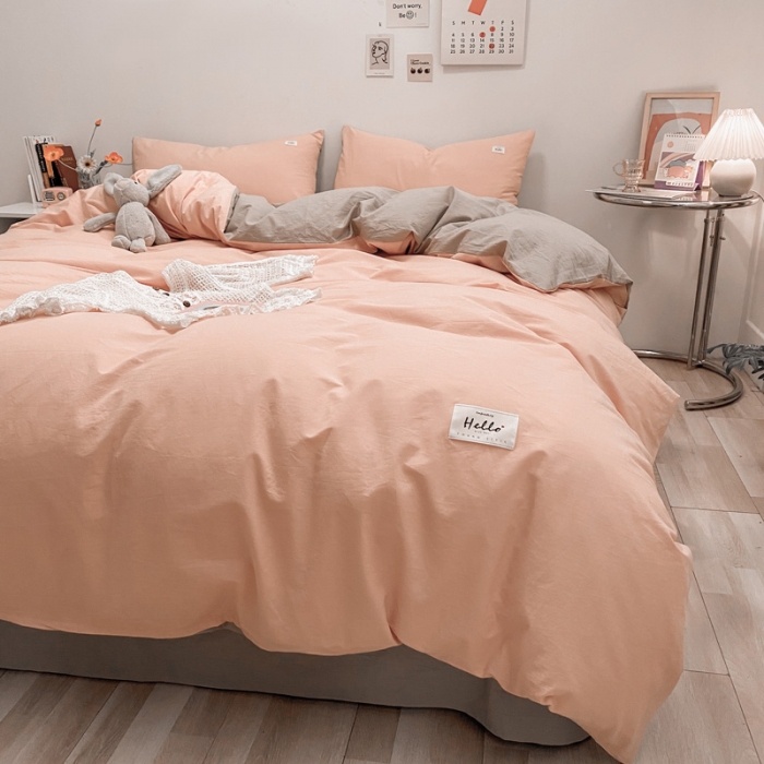 91家纺网 家纺一手货源 找家纺 蓝巢2021新款全棉水洗棉混搭款四件套实拍图 混搭-粉卡其