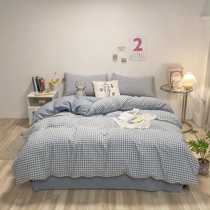 91家纺网 家纺一手货源 找家纺 蓝巢2021新款全棉水洗棉混搭款四件套实拍图 混搭-蓝小格