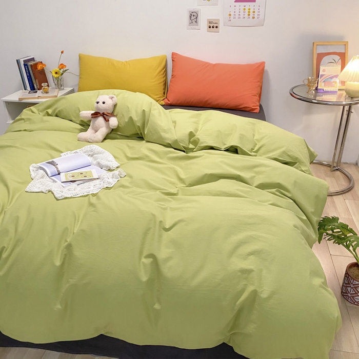 91家纺网 家纺一手货源 找家纺 蓝巢2021新款全棉水洗棉混搭款四件套实拍图 混搭-抹茶绿