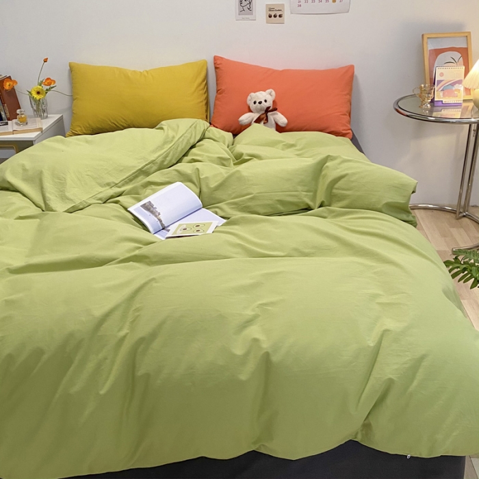 91家纺网 家纺一手货源 找家纺 蓝巢2021新款全棉水洗棉混搭款四件套实拍图 混搭-抹茶绿