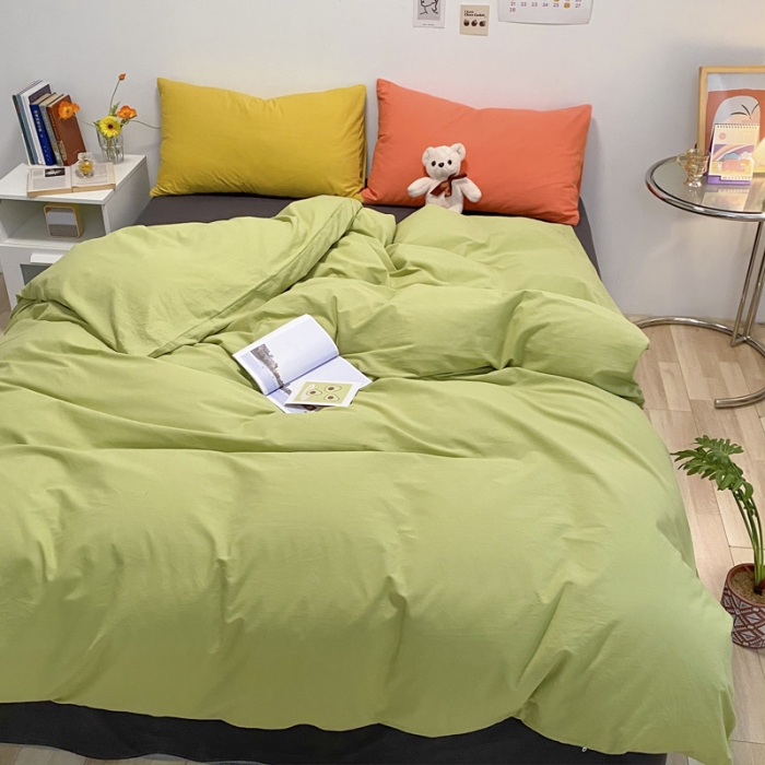 91家纺网 家纺一手货源 找家纺 蓝巢2021新款全棉水洗棉混搭款四件套实拍图 混搭-抹茶绿