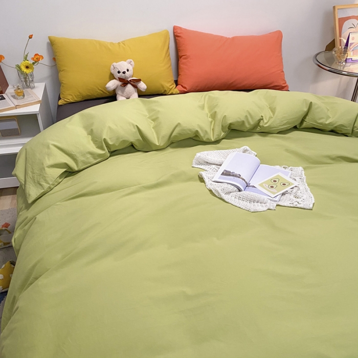 91家纺网 家纺一手货源 找家纺 蓝巢2021新款全棉水洗棉混搭款四件套实拍图 混搭-抹茶绿