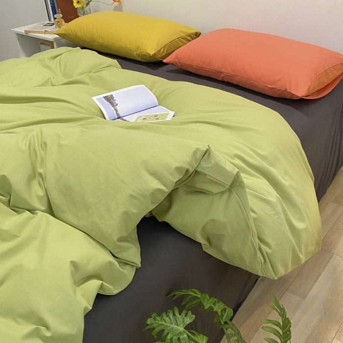 91家纺网 家纺一手货源 找家纺 蓝巢2021新款全棉水洗棉混搭款四件套实拍图 混搭-抹茶绿