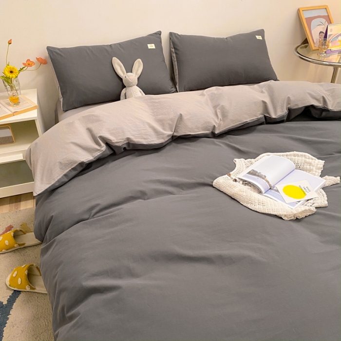 91家纺网 家纺一手货源 找家纺 蓝巢2021新款全棉水洗棉混搭款四件套实拍图 混搭-深灰浅灰