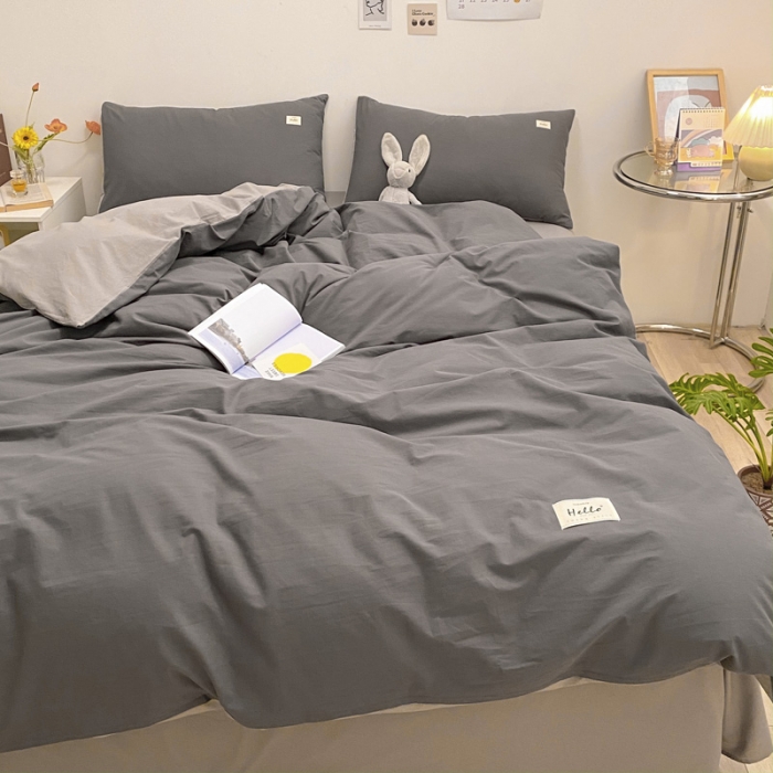 91家纺网 家纺一手货源 找家纺 蓝巢2021新款全棉水洗棉混搭款四件套实拍图 混搭-深灰浅灰