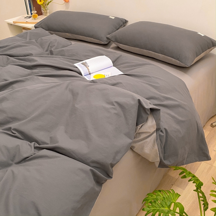 91家纺网 家纺一手货源 找家纺 蓝巢2021新款全棉水洗棉混搭款四件套实拍图 混搭-深灰浅灰