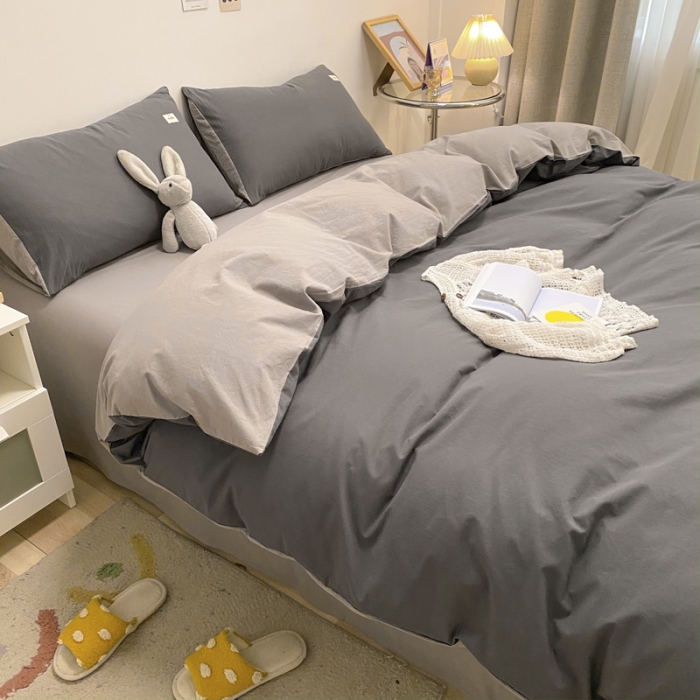 91家纺网 家纺一手货源 找家纺 蓝巢2021新款全棉水洗棉混搭款四件套实拍图 混搭-深灰浅灰