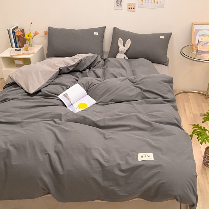 91家纺网 家纺一手货源 找家纺 蓝巢2021新款全棉水洗棉混搭款四件套实拍图 混搭-深灰浅灰