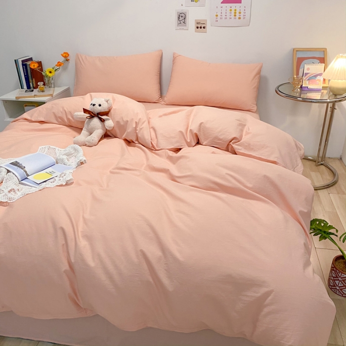 91家纺网 家纺一手货源 找家纺 蓝巢2021新款全棉水洗棉混搭款四件套实拍图 混搭-素浅粉