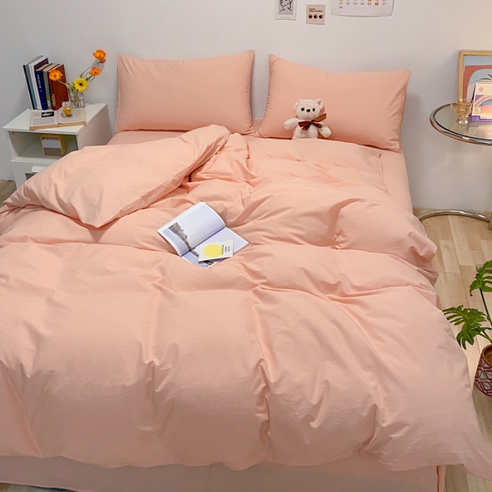 91家纺网 家纺一手货源 找家纺 蓝巢2021新款全棉水洗棉混搭款四件套实拍图 混搭-素浅粉