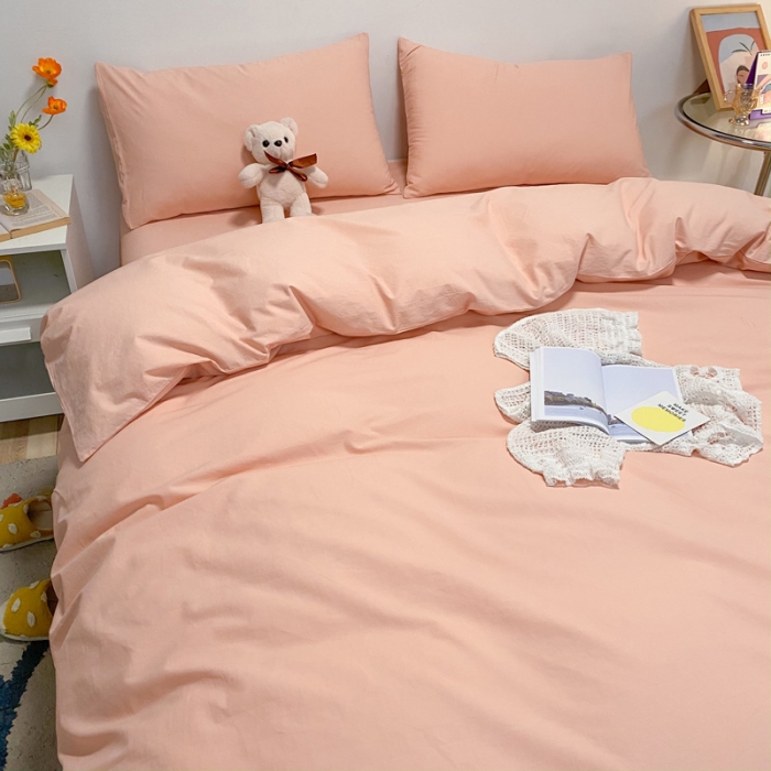 91家纺网 家纺一手货源 找家纺 蓝巢2021新款全棉水洗棉混搭款四件套实拍图 混搭-素浅粉