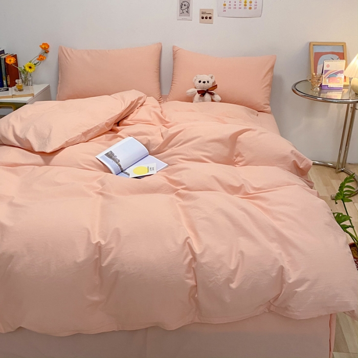 91家纺网 家纺一手货源 找家纺 蓝巢2021新款全棉水洗棉混搭款四件套实拍图 混搭-素浅粉