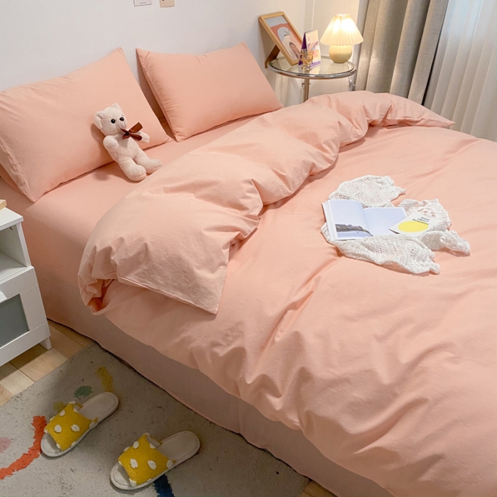 91家纺网 家纺一手货源 找家纺 蓝巢2021新款全棉水洗棉混搭款四件套实拍图 混搭-素浅粉