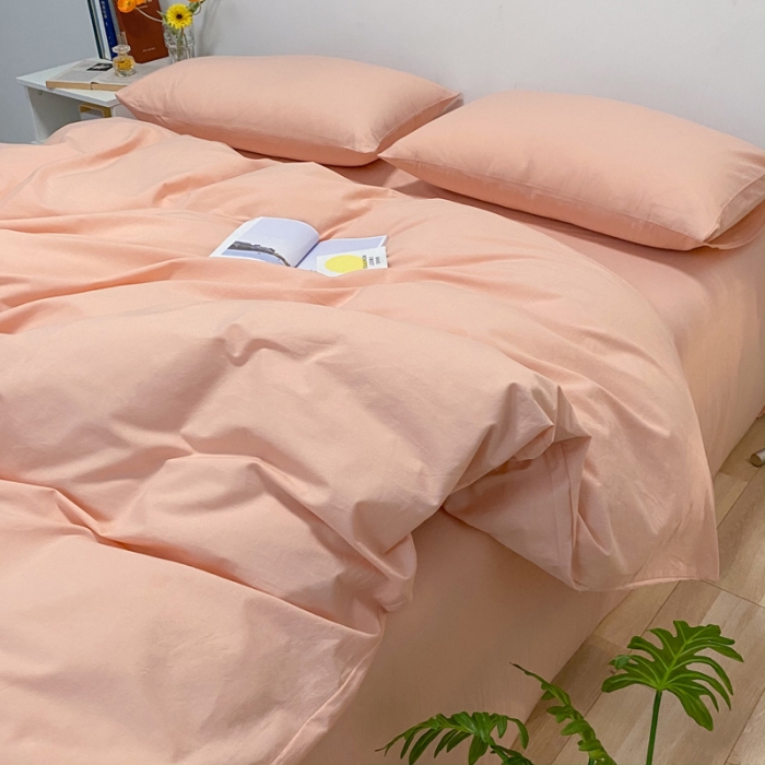 91家纺网 家纺一手货源 找家纺 蓝巢2021新款全棉水洗棉混搭款四件套实拍图 混搭-素浅粉