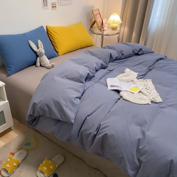 91家纺网 家纺一手货源 找家纺 蓝巢2021新款全棉水洗棉混搭款四件套实拍图 混搭-紫灰
