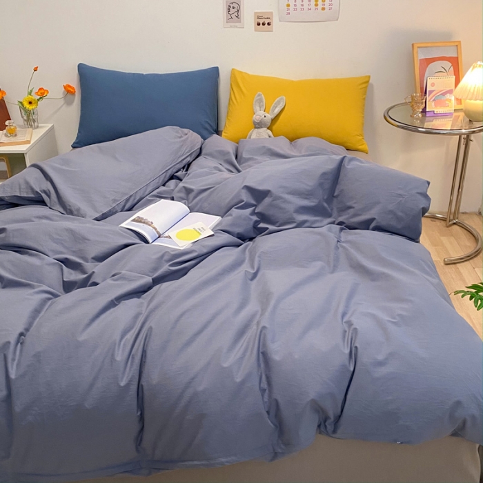 91家纺网 家纺一手货源 找家纺 蓝巢2021新款全棉水洗棉混搭款四件套实拍图 混搭-紫灰