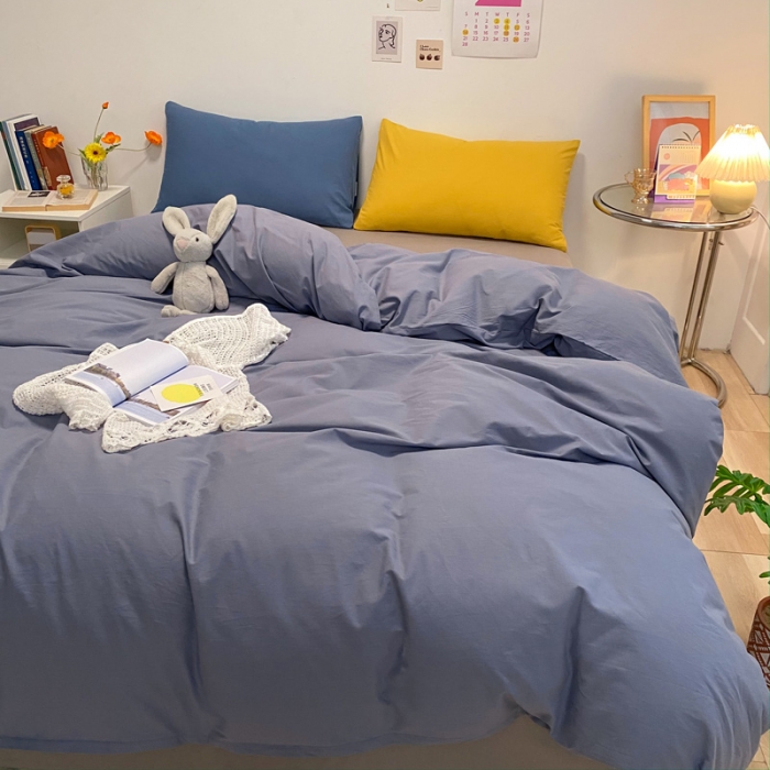 91家纺网 家纺一手货源 找家纺 蓝巢2021新款全棉水洗棉混搭款四件套实拍图 混搭-紫灰