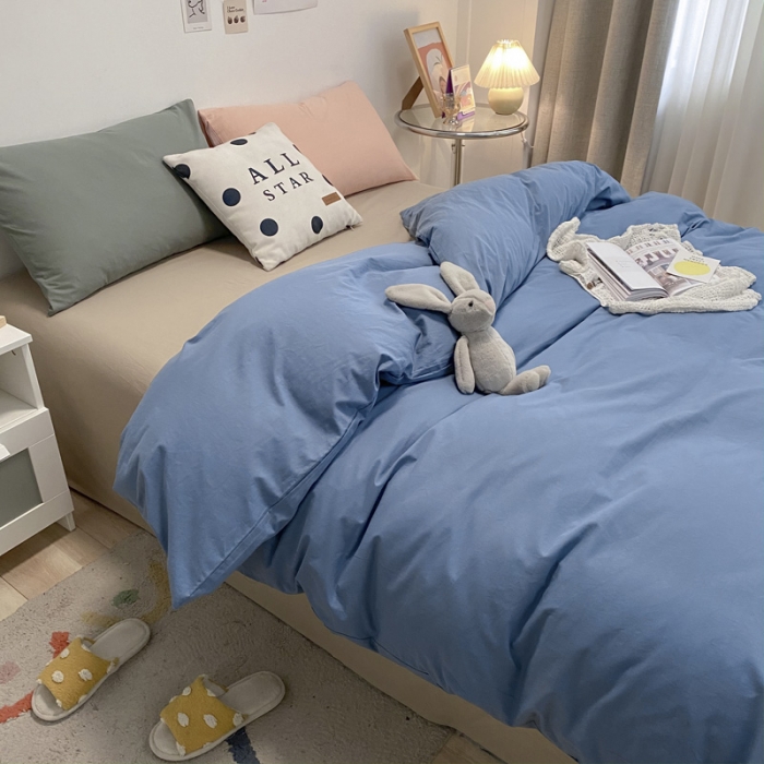 91家纺网 家纺一手货源 找家纺 蓝巢2021新款全棉水洗棉混搭款四件套实拍图 混搭-宾利蓝