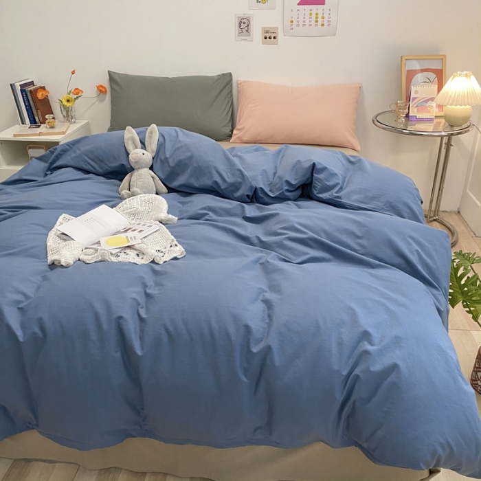 91家纺网 家纺一手货源 找家纺 蓝巢2021新款全棉水洗棉混搭款四件套实拍图 混搭-宾利蓝