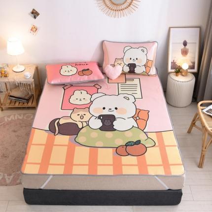 91家纺网 家纺一手货源 找家纺 佰亿莱 2024新款数码冰丝凉席 宅家小熊