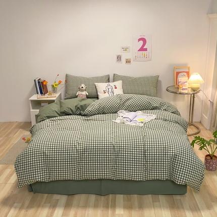 91家纺网 家纺一手货源 找家纺 蓝巢2021新款全棉水洗棉混搭款单被套实拍图 混搭-绿小格