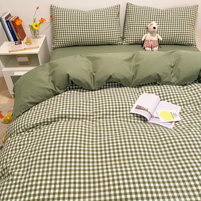 91家纺网 家纺一手货源 找家纺 蓝巢2021新款全棉水洗棉混搭款单被套实拍图 混搭-绿小格