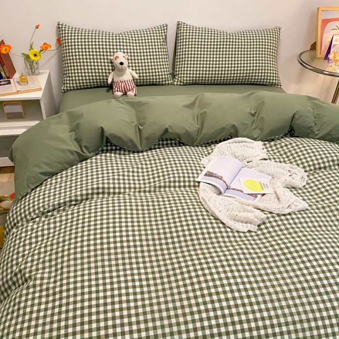 91家纺网 家纺一手货源 找家纺 蓝巢2021新款全棉水洗棉混搭款单被套实拍图 混搭-绿小格